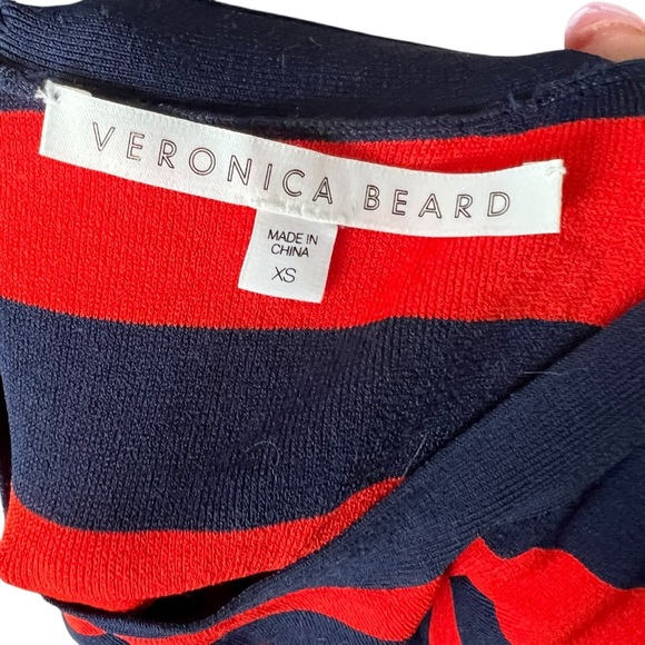 VERONICA BEARD Broome Red & Navy Blue Striped Cropped Crewneck Sz XS - Picture 9 of 9